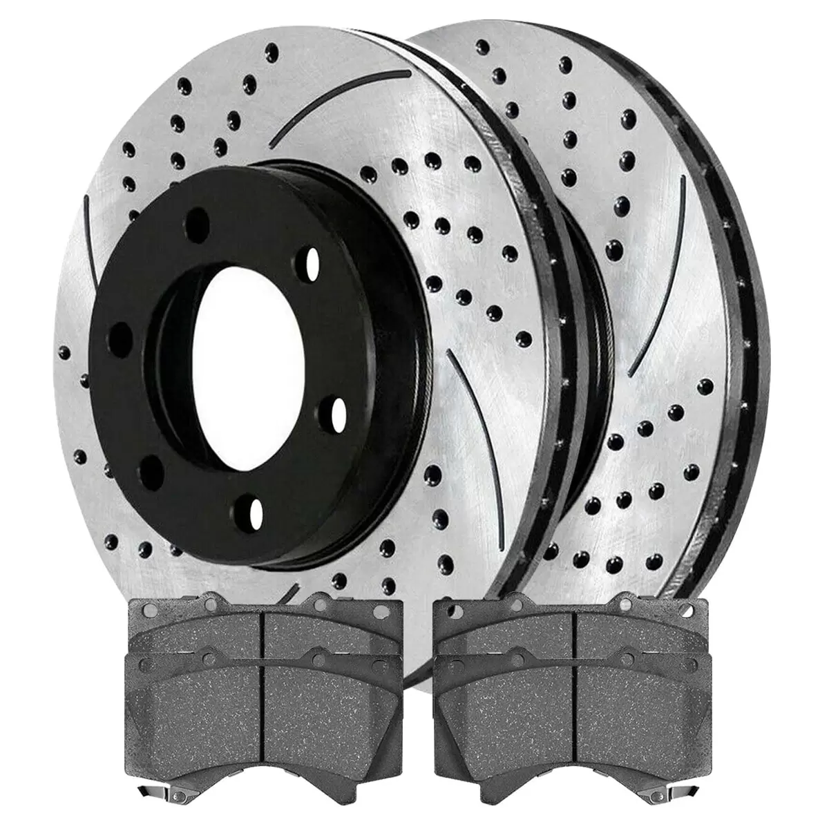 AutoShack Front Drilled Slotted Brake Rotors Black and Ceramic Pads Kit Driver and Passenger Side Replacement for 2000-2003 2004 2005 2006 Toyota Tundra 2001-2007 Sequoia 3.4L 4.0L 4.7L V6 V8 4WD RWD