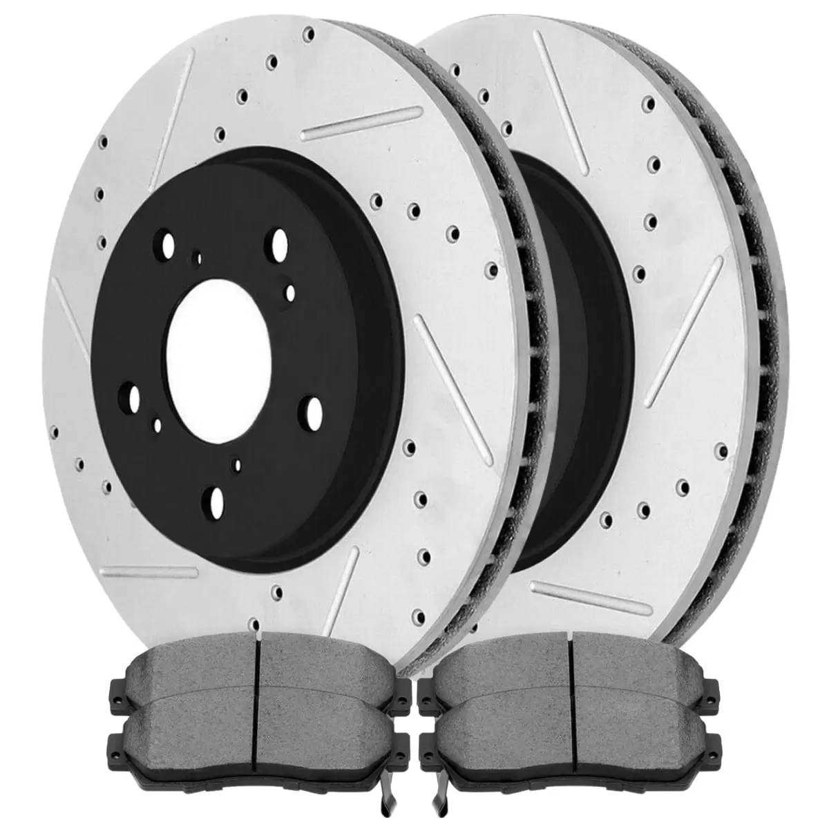 AutoShack Front Drilled Slotted Brake Rotors Black and Ceramic Pads Kit Driver and Passenger Side Replacement for 2005 2006 2007 2008 2009 2010 Honda Odyssey 3.5L V6 FWD