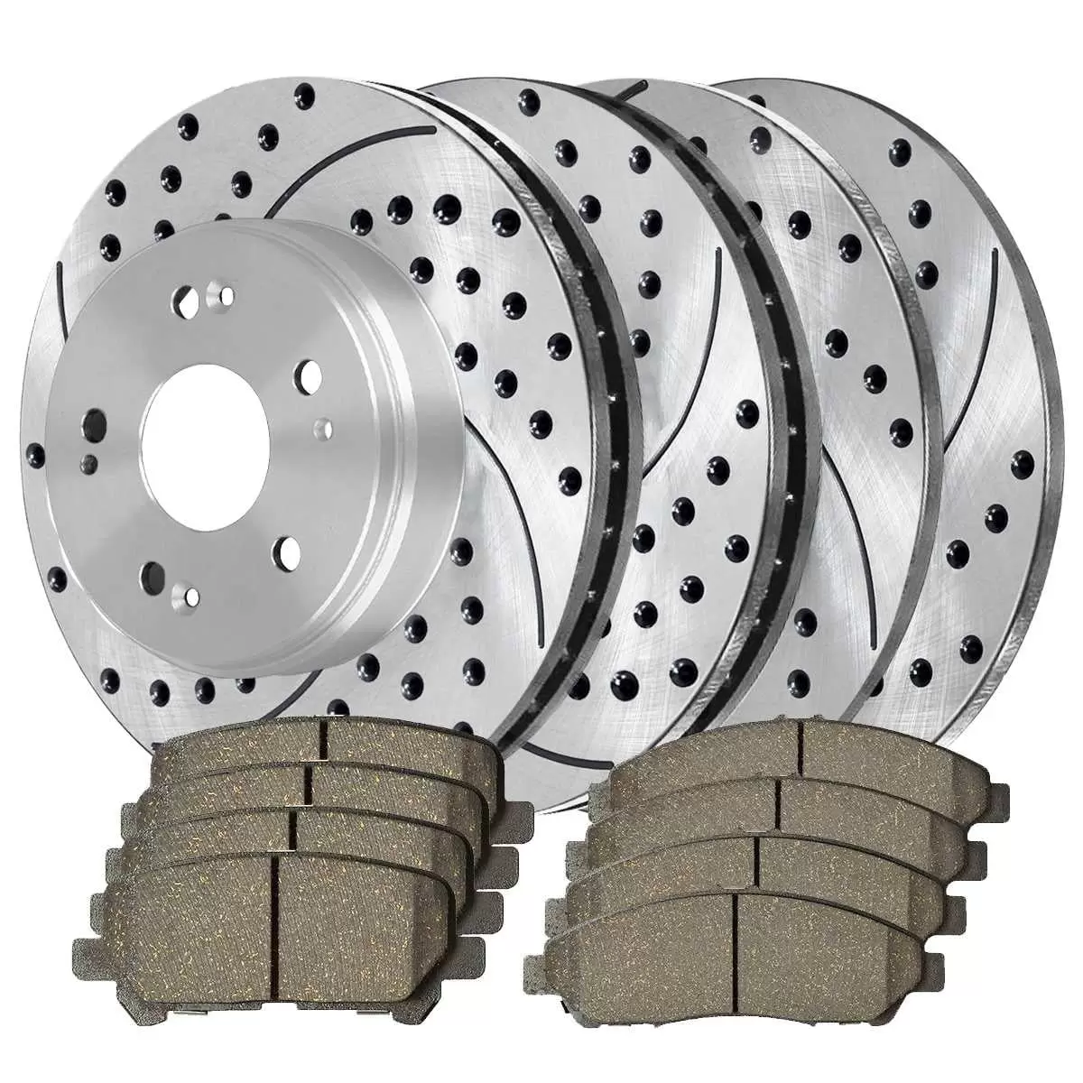 AutoShack Front and Rear Drilled Slotted Brake Rotors Silver and Ceramic Pads Kit Replacement for 2009-2015 Honda Pilot 2007 2008 2009 2010 2011 2012 2013 Acura MDX 2010-2013 ZDX 3.5L 3.7L V6 AWD FWD