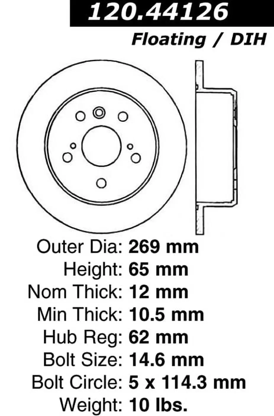 Centric 120.44126 Premium Brake Rotor Fits select: 2002-2006 TOYOTA CAMRY. 2005-2007 TOYOTA AVALON