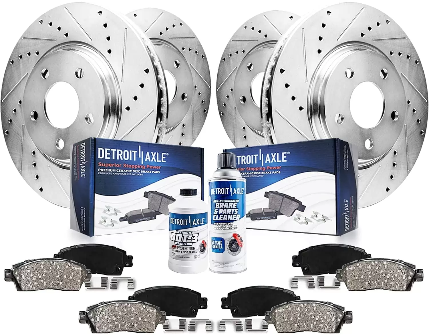 Detroit Axle - 3.6L Brake Kit for 10-15 Chevy Camaro Drilled & Slotted Brake Rotors 2010 2011 2012 2013 2014 2015 Ceramic Brakes Pads Front and Rear Replacement