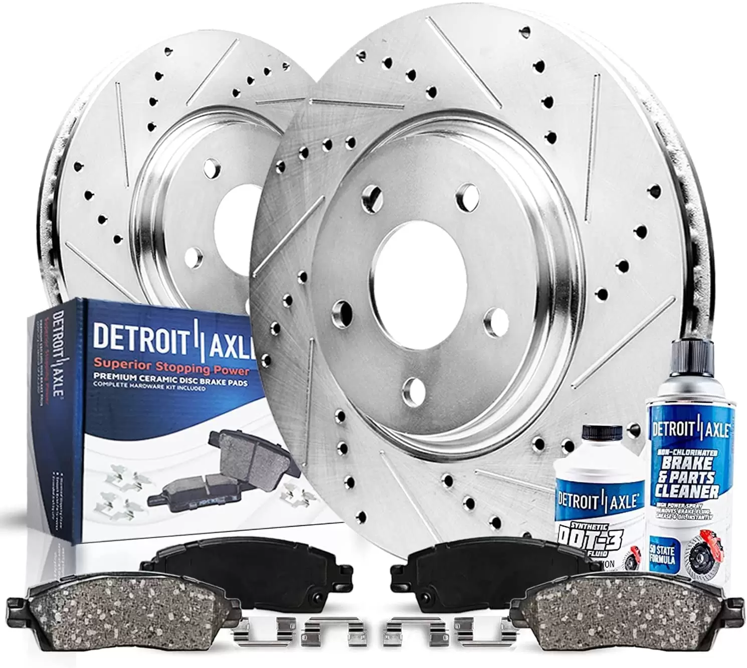 Detroit Axle - 312mm Front Drilled Slotted Brakes and Rotors Ceramic Brake Pads Replacement for BMW 328xi 328i xDrive X1 - 6pc Set Fits select: 2008 .2010 BMW 328 I SULEV