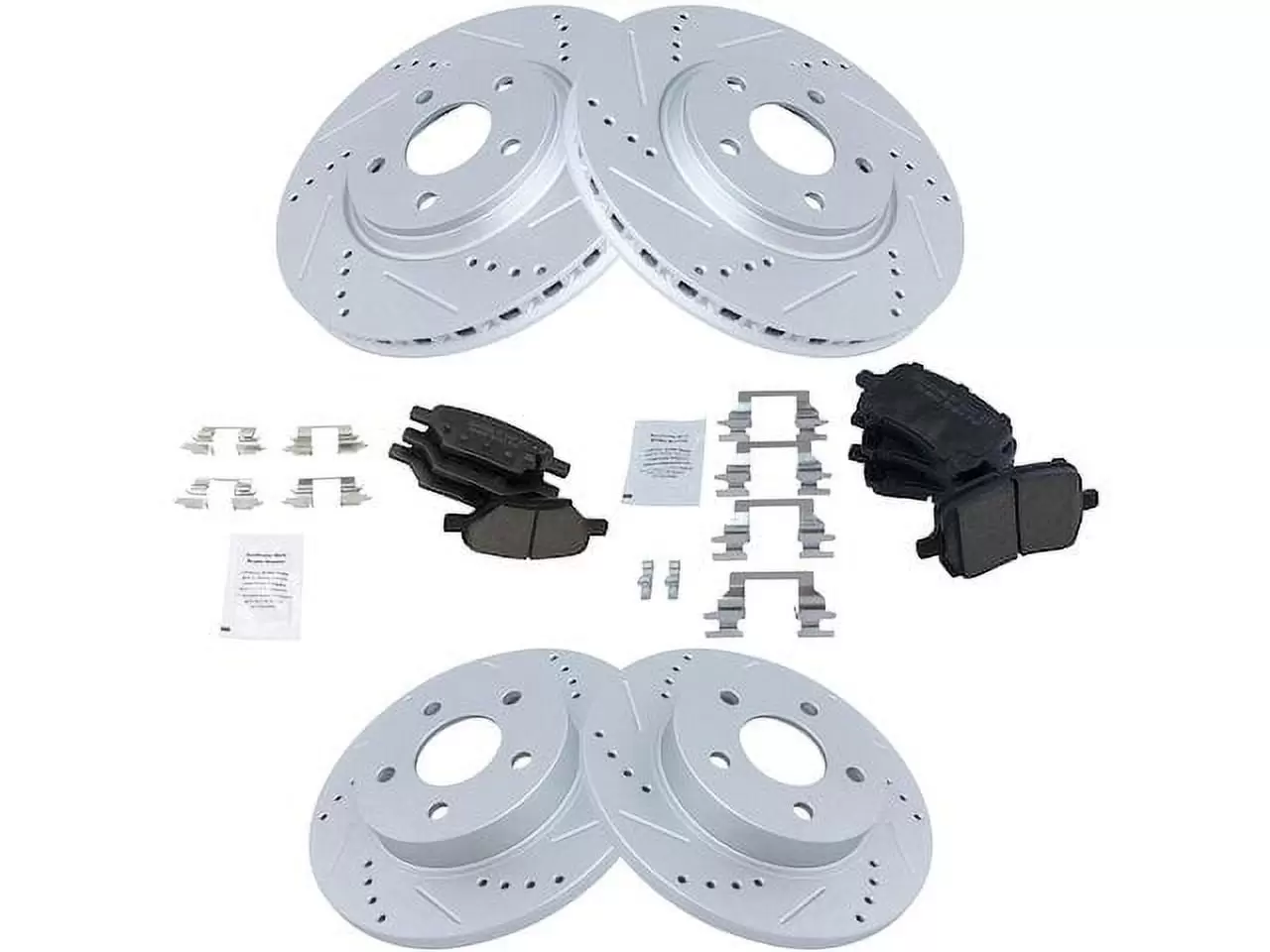 Front and Rear Ceramic Brake Pad and Cross Drilled and Slotted Rotor Kit - Premium G-Coated - 5 Lug - Vented Front Rotors - Solid Rear Rotors - Compatible with 2007 - 2009 Saturn Aura 2008