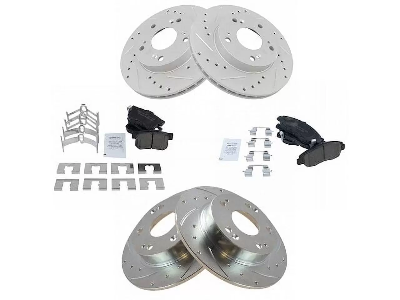 Front and Rear Ceramic Brake Pads and Cross Drilled and Slotted Rotor Kit - 5 Lug - Compatible with 2006 - 2011 Honda Civic EX 1.8L 4-Cylinder 2007 2008 2009 2010