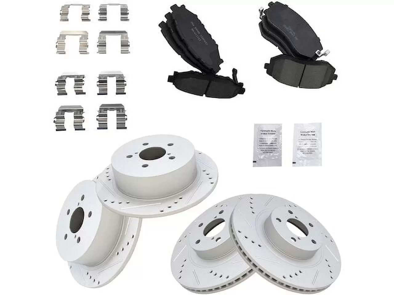 Front and Rear Ceramic Brake Pad and Cross Drilled and Slotted Rotor Kit - Compatible with 2006 - 2009 Subaru Outback 2007 2008