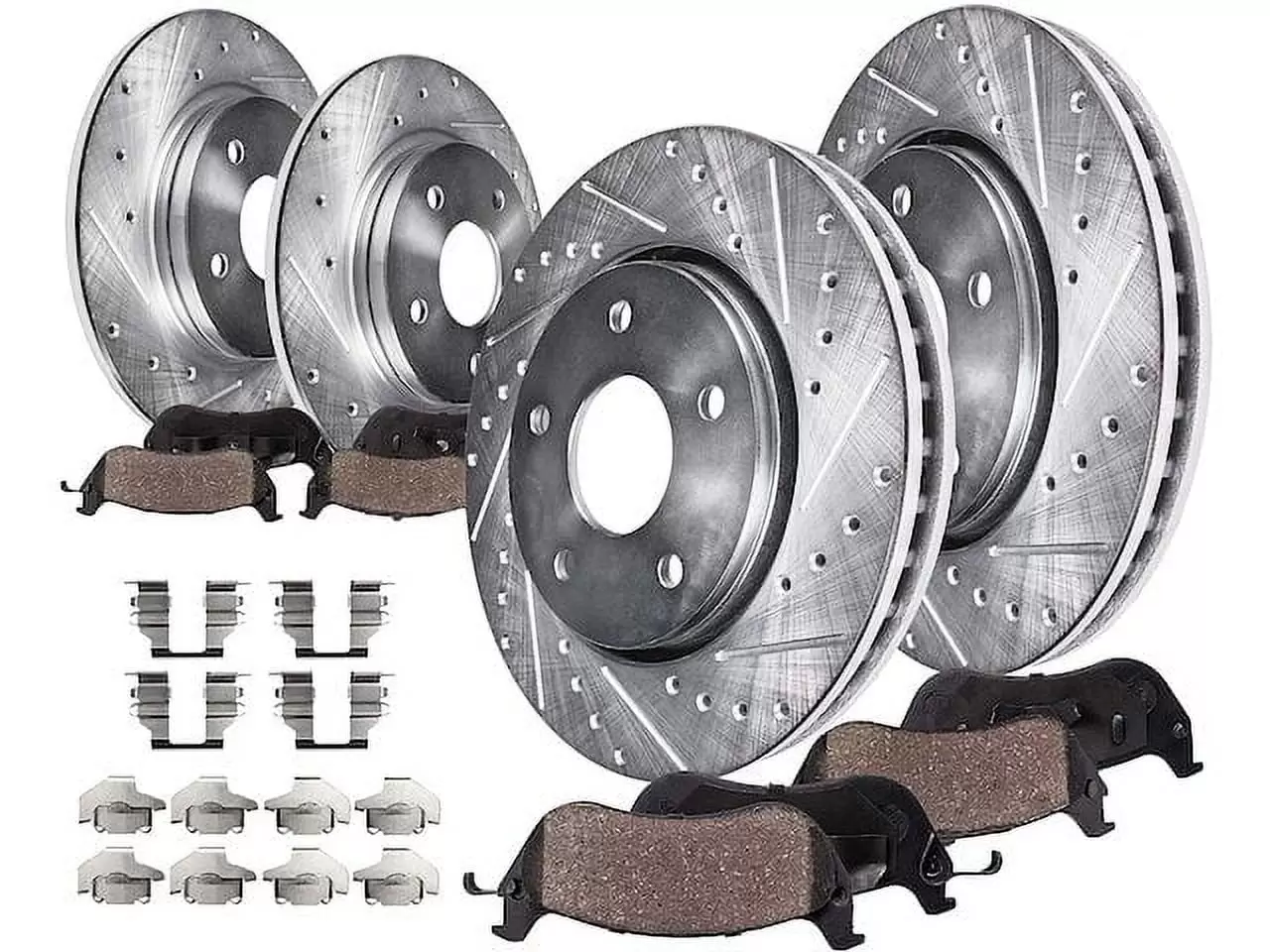 Front and Rear Ceramic Brake Pad and Drilled and Slotted Rotor Kit - Compatible with 2011 - 2016 Hyundai Elantra Sedan 2012 2013 2014 2015