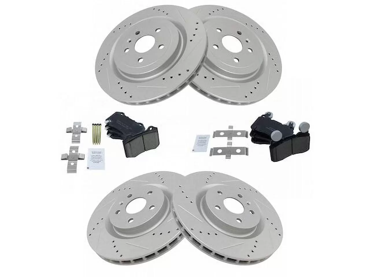 Front and Rear Ceramic Brake Pads and Cross Drilled and Slotted Rotor Kit - Compatible with 2010 - 2015 Chevy Camaro SS 2011 2012 2013 2014