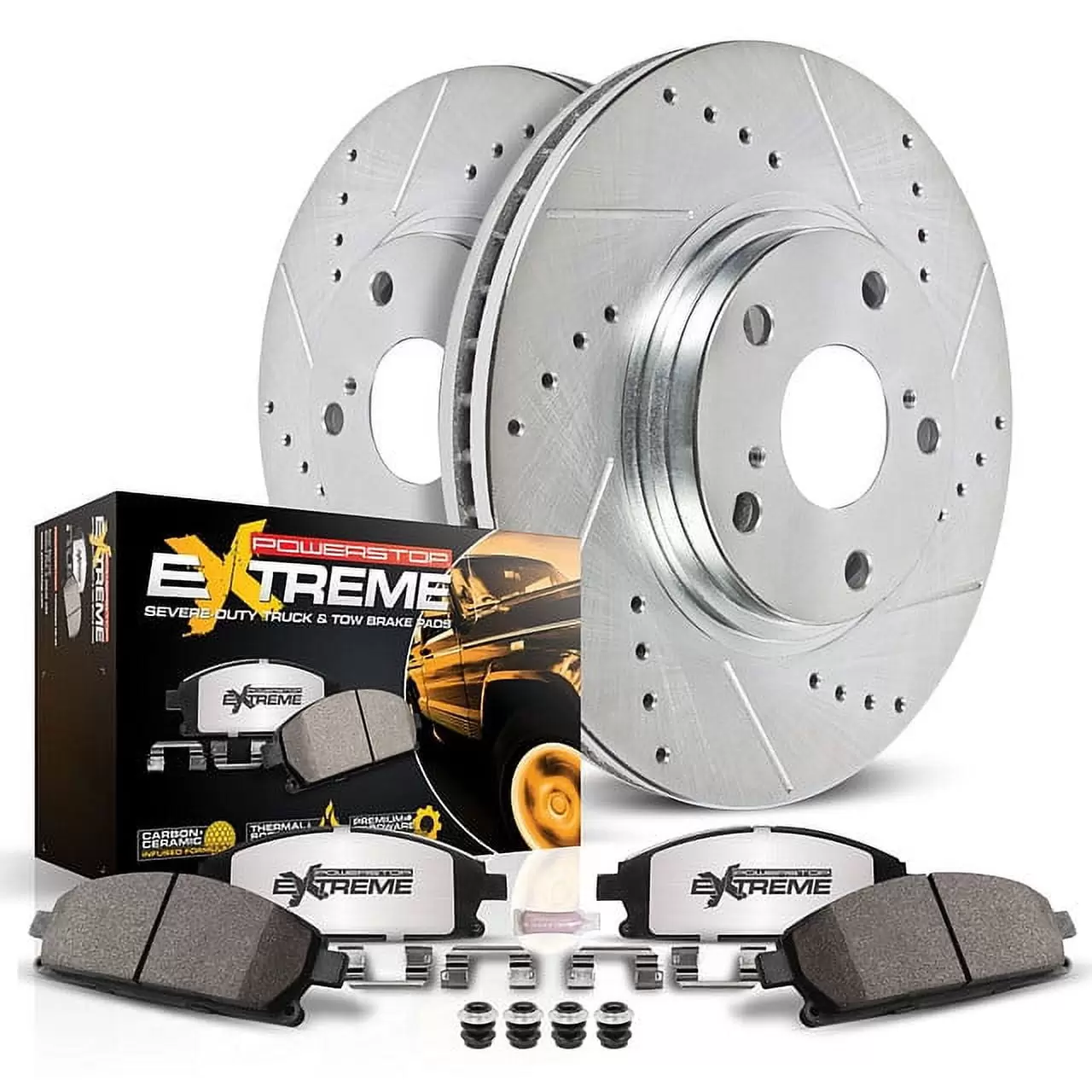 Power Stop Front Z36 Truck & Tow Carbon-Fiber Ceramic Brake Pad and Drilled and Slotted Rotor Kit K8206-36