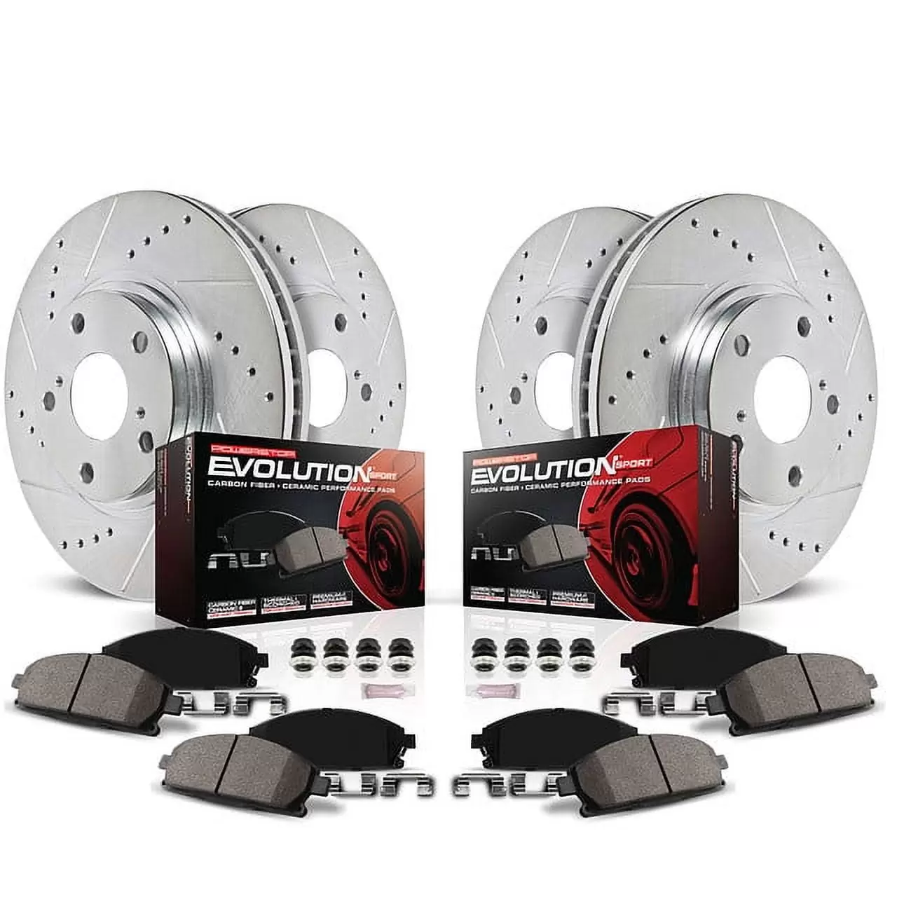 Power Stop Front and Rear Z23 Daily Driver Carbon-Fiber Ceramic Brake Pad and Drilled & Slotted Rotor Kit K8225