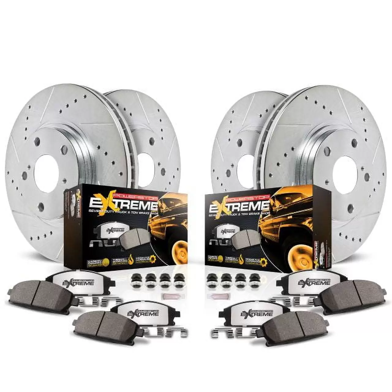 Power Stop Front and Rear Z36 Truck & Tow Carbon-Fiber Ceramic Brake Pad and Drilled and Slotted Rotor Kit K8694-36