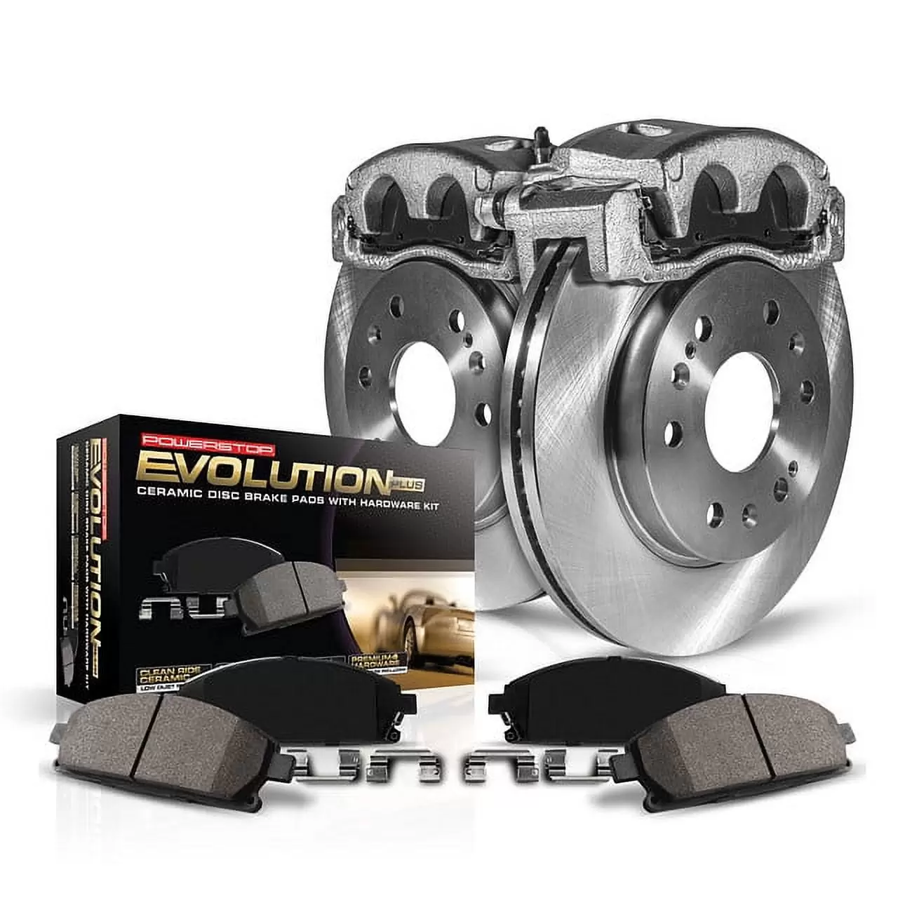 Power Stop Rear Stock Replacement Brake Pad and Rotor Kit with Calipers KCOE9060