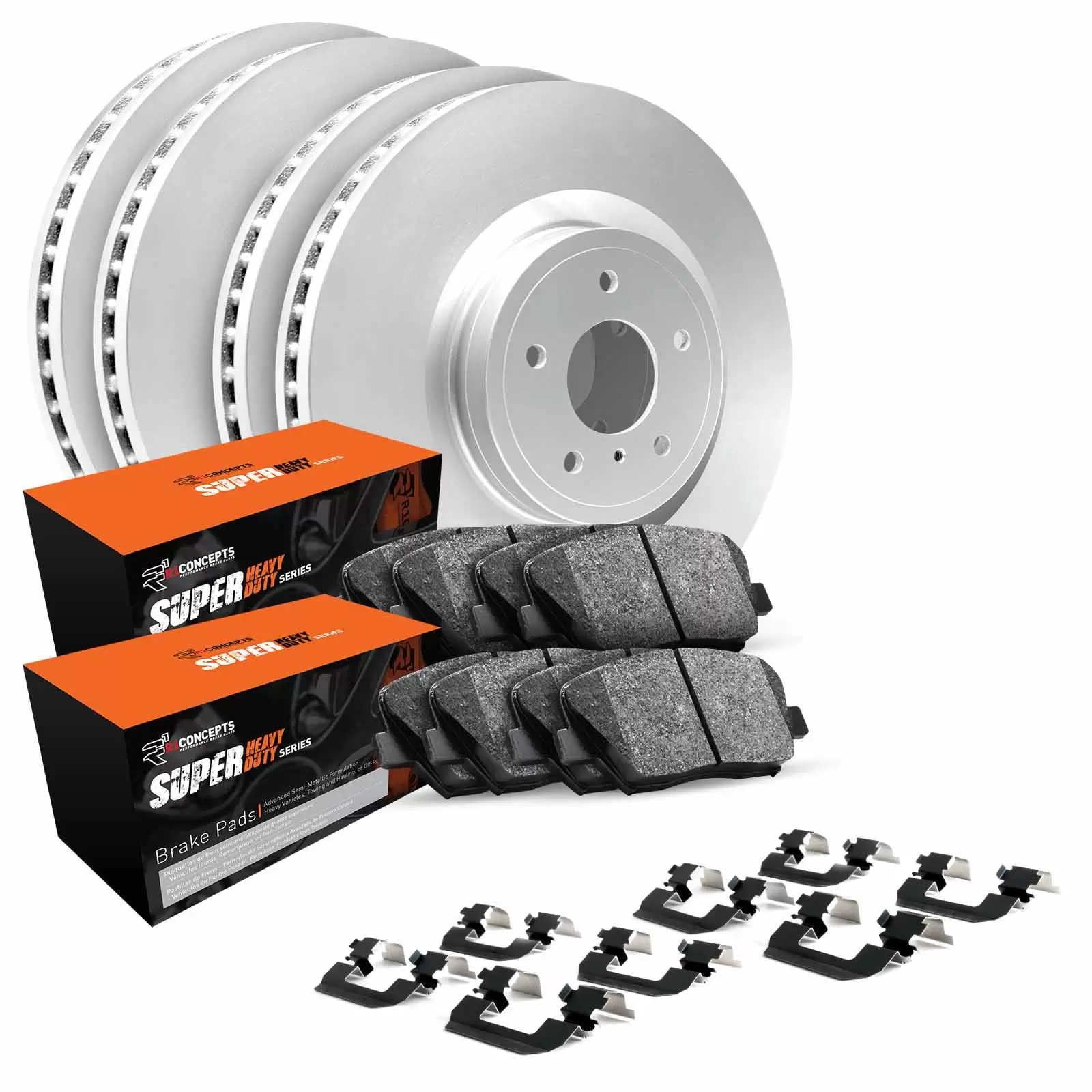 R1 Concepts Front Rear Brakes and Rotors Kit |Front Rear Brake Pads| Brake Rotors and Pads| Super Duty Brake Pads and Rotors| Hardware Kit WDXH2-55005