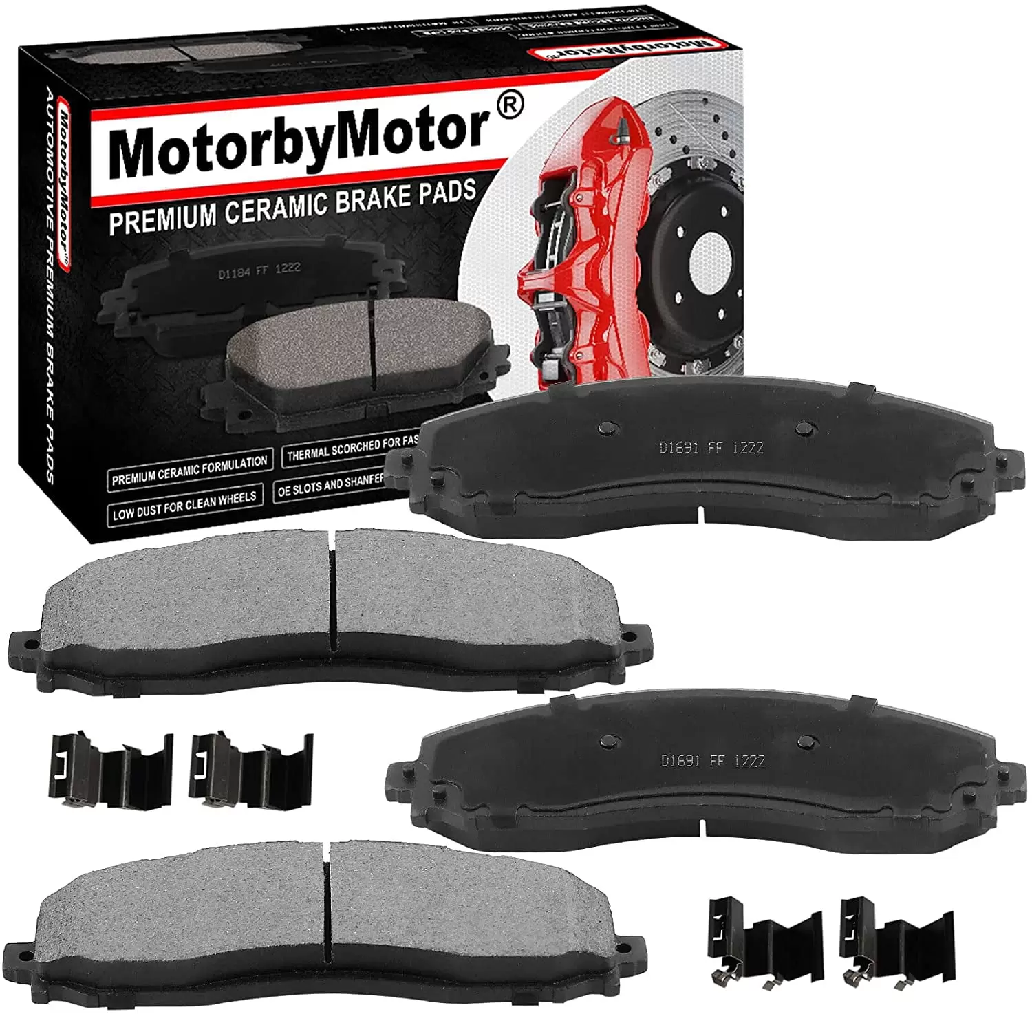 Rear Ceramic Brake Pads w/Hardware Kits Fits forFord F250 F350 F450 Super Duty-Ceramic Low Dust Brake Pad-4 Pack