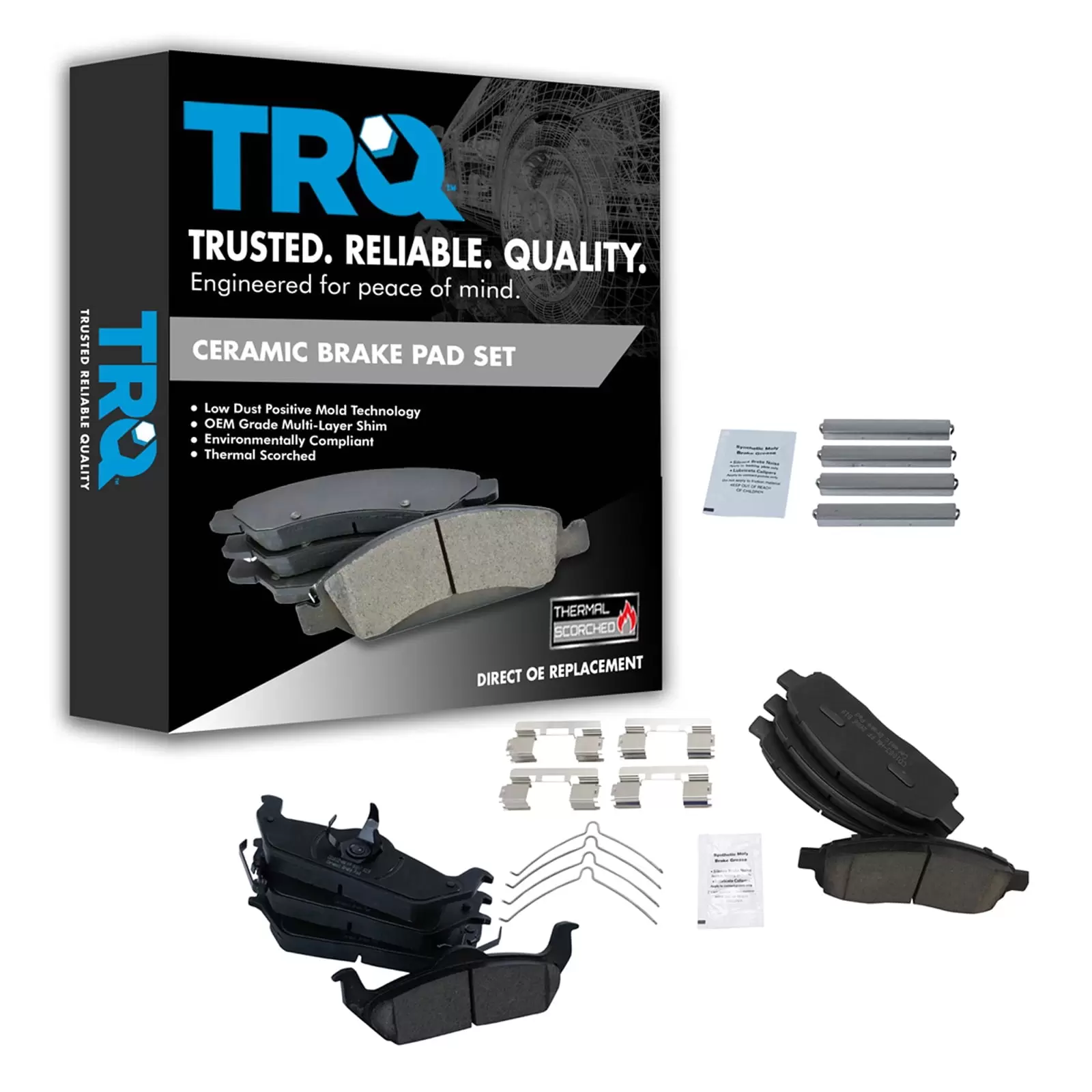 TRQ Front & Rear Ceramic Brake Pad Kit w/Chemicals for Ford F150 Lincoln Mark LT BFA15246