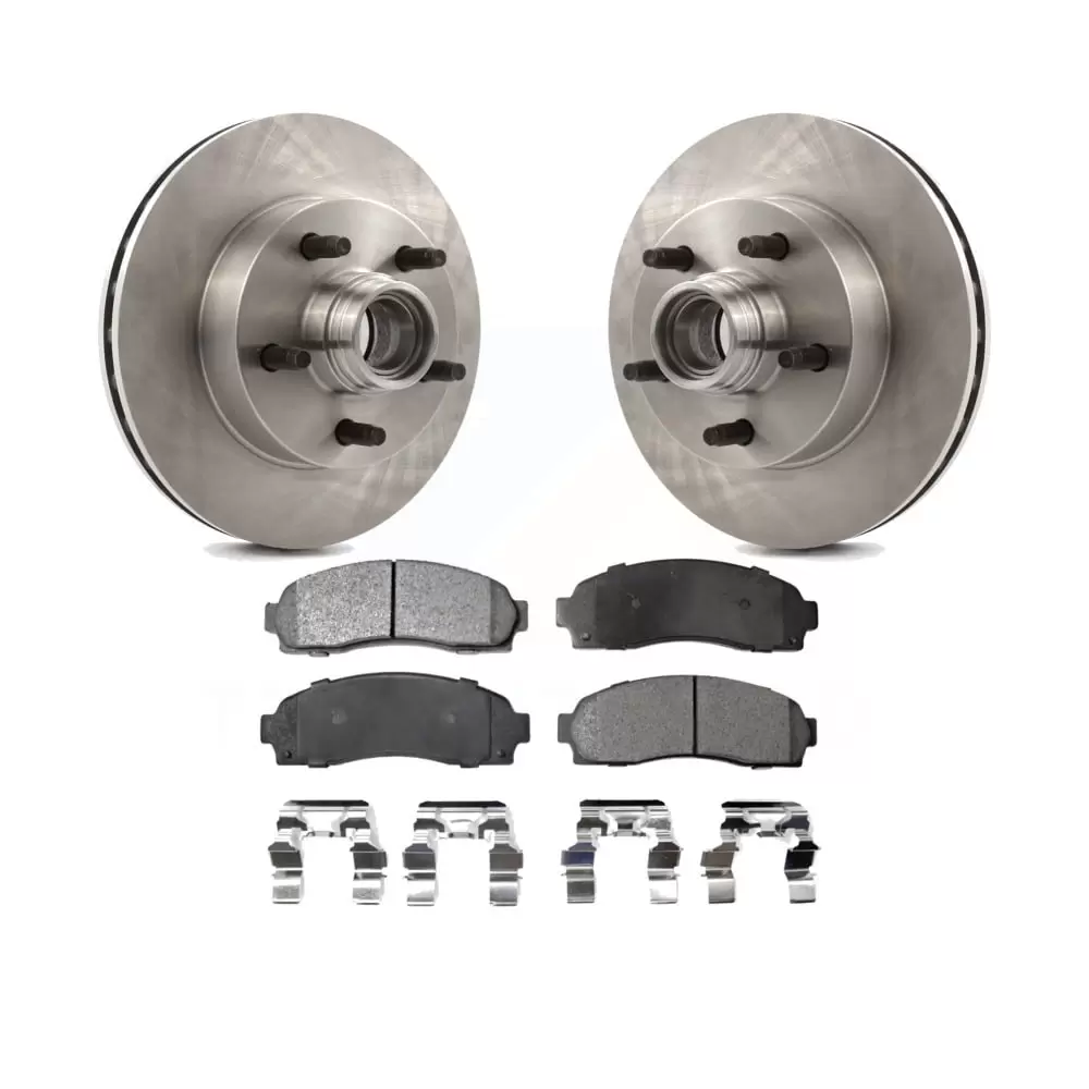 Transit Auto - Front Disc Brake Rotors Hub Assembly And Semi-Metallic Pads Kit For Mazda B2300 B3000 B4000 With 10.25 Diameter Rotor K8F-100682