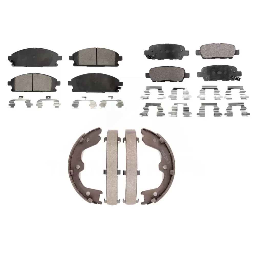 Transit Auto - Front Rear Semi-Metallic Brake Pads And Parking Shoes Kit For 2006-2007 Nissan Quest KFN-100510