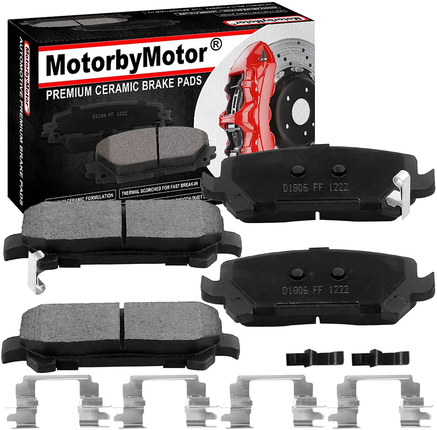 JADODE D1806 Rear Ceramic Brake Pads w/Hardware Kits Fits for Chevrolet Colorado 2015 - 2020. GMC Canyon 2015 - 2020 (All Models) Ceramic Low Dust Brake Pad 4pc